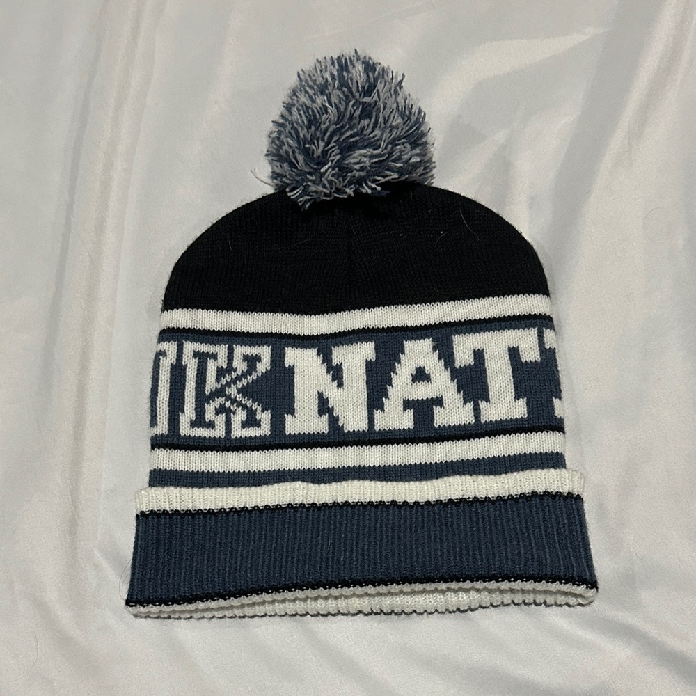 PINK Victoria's Secret Kids Pom-Pom Beanie - Blue and White